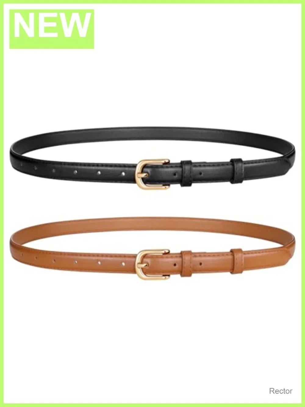 Women's Skinny PU Leather Belt with Gold Buckle